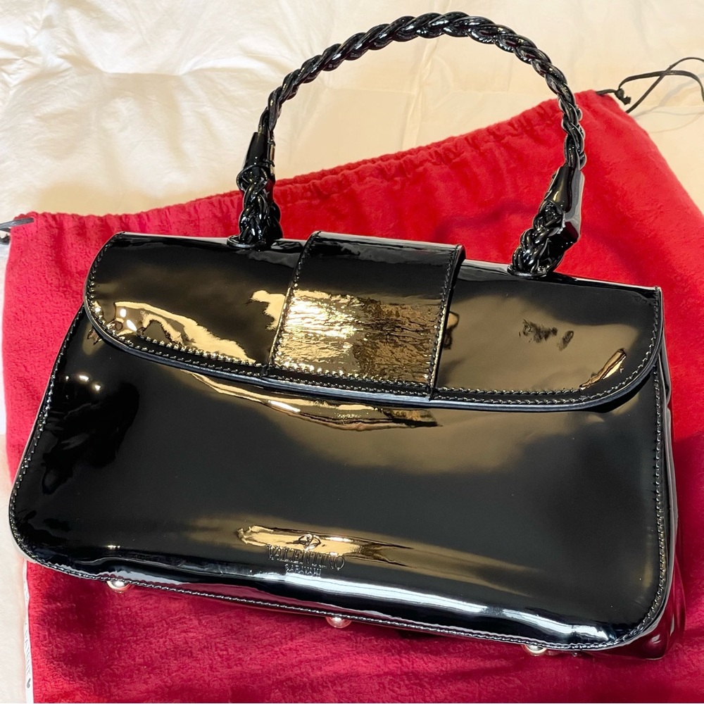 Valentino Garavani Histoire Black Patent Leather Braided Flap Authentic - Picture 3 of 17